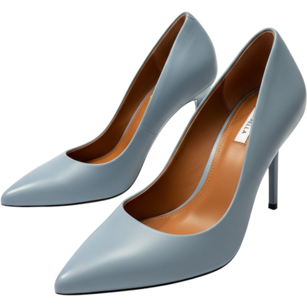 Marella Laine Leather Pumps Italian Dusty Blue Pointed Toe Stiletto Pumps 38